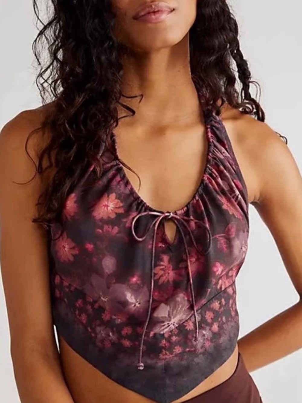 Free People - Tessa Floral Halter-Keyhole Satin Crop Top